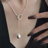 Geometric Shape Brushed Round Ball Necklace Minimalist Silver Bead Necklace  Neck Accessory