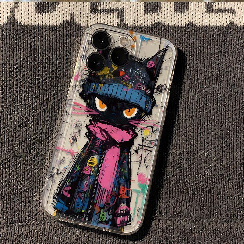 

Funny Hell Messenger Black Cat Clear Phone Case For iPhone 17 16 15 11 12 14 13 Pro Max Mini X XS XR 7 8 Plus SE4 16e Cute Cover iPhone 7