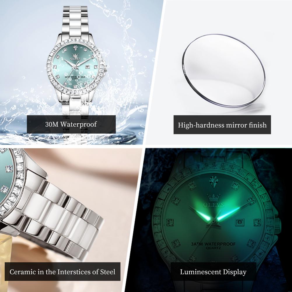 OLEVS Womens Watch Luxury Elegant Fashion Rhinestone Bezel Ceramic Strap Wristwatch Waterproof Date Watches