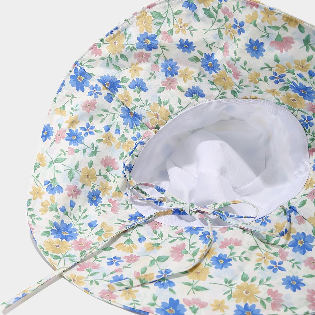 Women's Spring Summer Flower Print Bucket Hat Foldable Sunshade Casual Korean Style Outdoor Sun Hat Cloth Sunhat