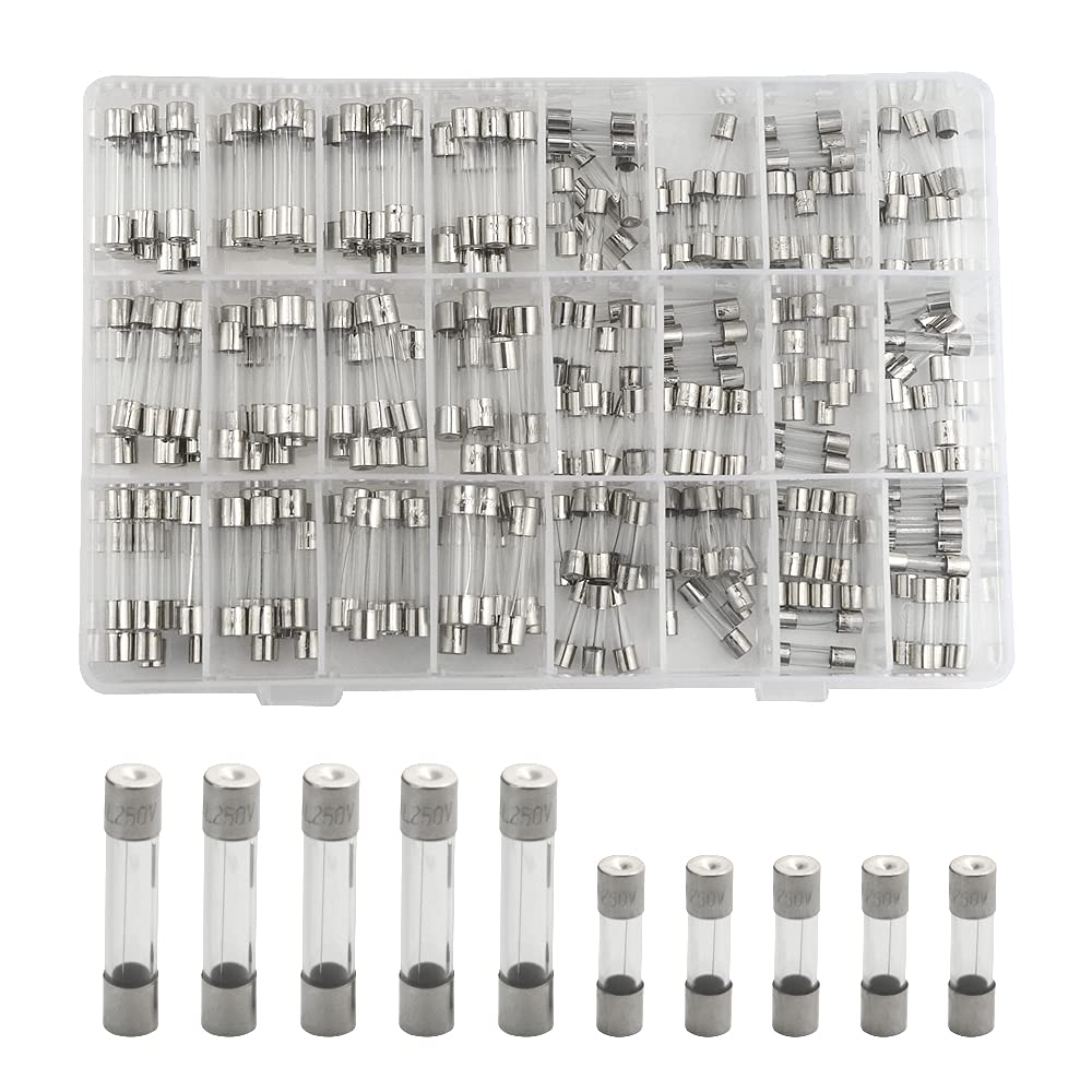 WMYCONGCONG 240pcs 6x30mm 5x20mm 24-Value Fast-Blow Glass Tube Fuses 250V 5x20mm 0.5A 1A 1.6A 2A 3A 4A 5A 6.3A 8A 10A 15A 20A + 6x30mm 0.5A 1A 2A 3A