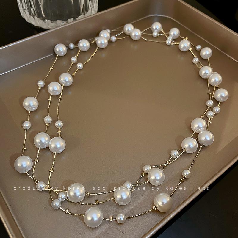 Super fairy long pearl necklace, trendy temperament, court style collarbone chain, exquisite and gentle sweater chain