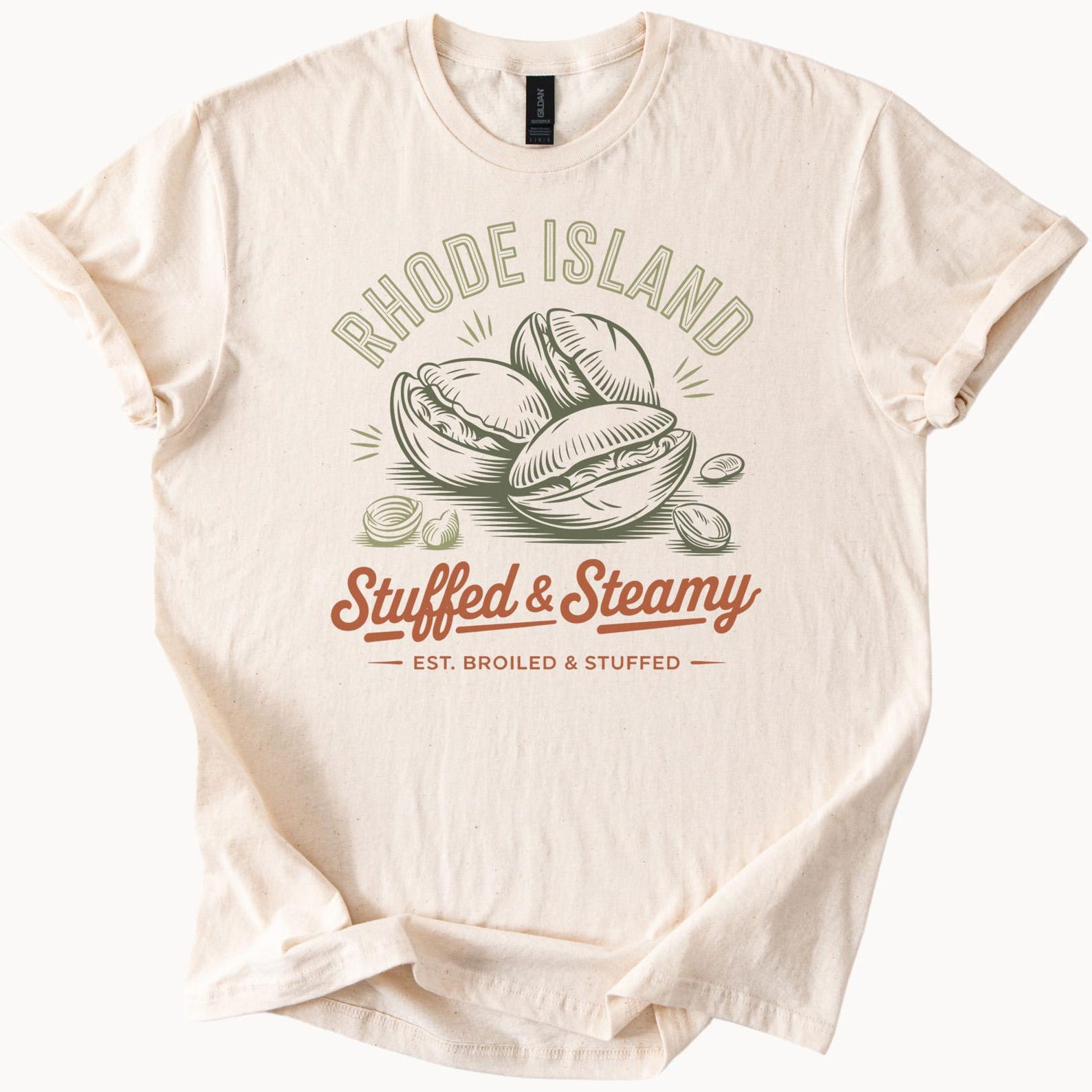 Rhode Island Stuffed and Steamy Clams Graphic T Shirt Broiled and Stuffed Shells Food Lover Seafood Tee Unique Rhode Island Gift 160
