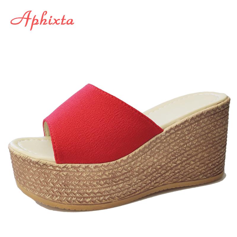 Aphixta Platform Wedges Shoes Women Slippers Women Luxury Open Peep Toes Summer Shoes Black Slippers Women Slides Wedge Sandals