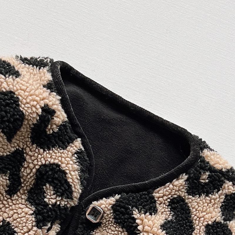 Elegante Cappotto di Peluche con Stampa Leopardo: Moda Bambini Giapponese e Coreana Spessa e Calda per Bambini e Bambine - Inverno 2025