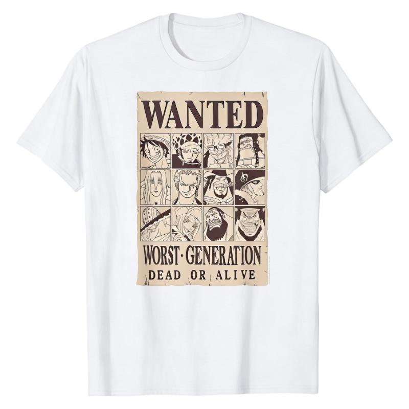 Worst Generation Wanted Poster One Piece TShirt Wanted Collection Graphic Print Pure Cotton Crew Neck High Street Fashion Tops S