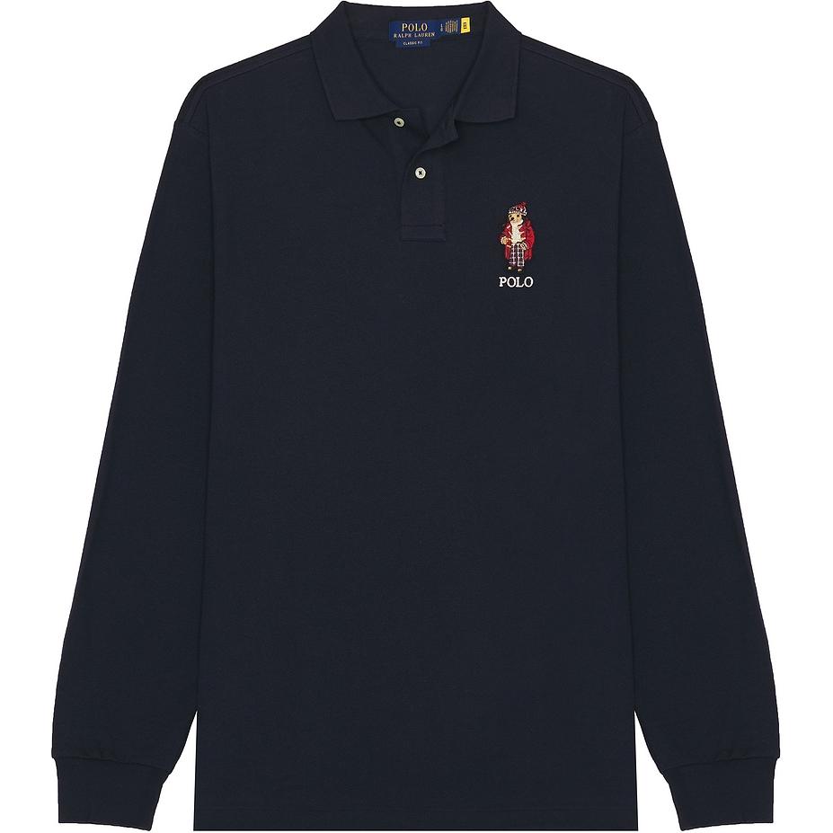 

Поло Ralph Lauren с вышитым логотипом, с длинным рукавом, мужские топы, темно-синий, 710951641-002 L