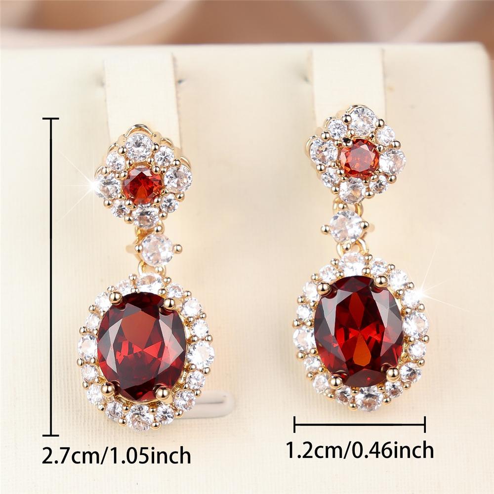 Elegant Female Big Oval Red Small White Zircon Stone Hoop Earrings Trendy Fashion Gold Color Wedding Jewelry For Women