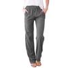 Women Drawstring Waist Wide Leg Loose Cotton Linen Pants