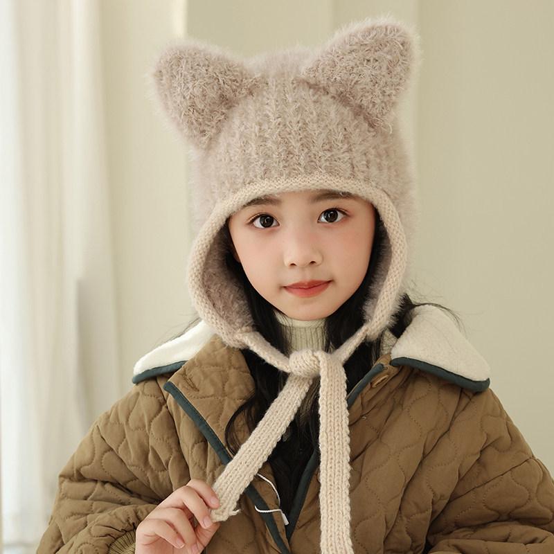 Children's Fleece-Lined Windproof Knit Hat with Ear Protection - Winter Pullover for Boys and Girls