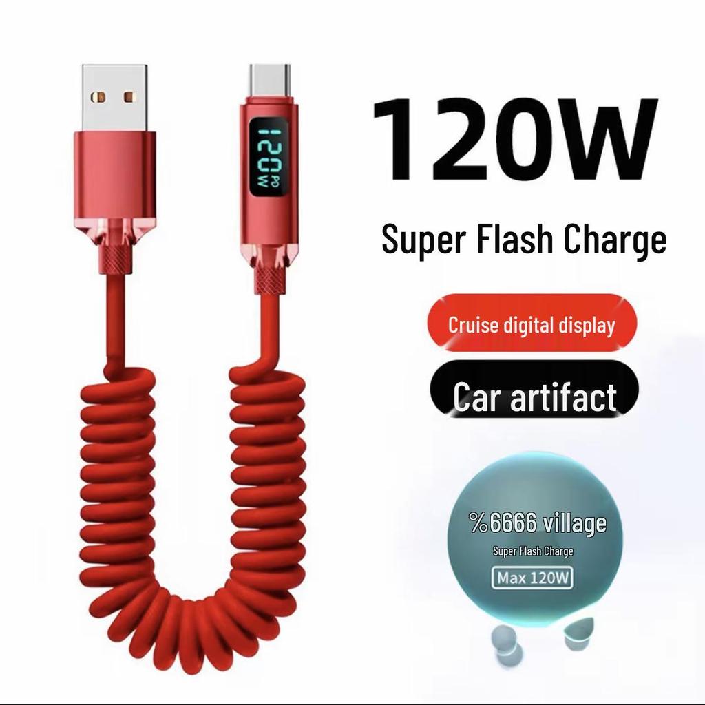 Retractable 6A Fast Charging Cable for Huawei, VIVO, Honor, OPPO - Intelligent Digital Display