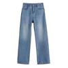 Women's High-Waisted Retro Blue Fleece-Lined Wide-Leg Jeans - Autumn/Winter Slimming Style for Plus-Size.