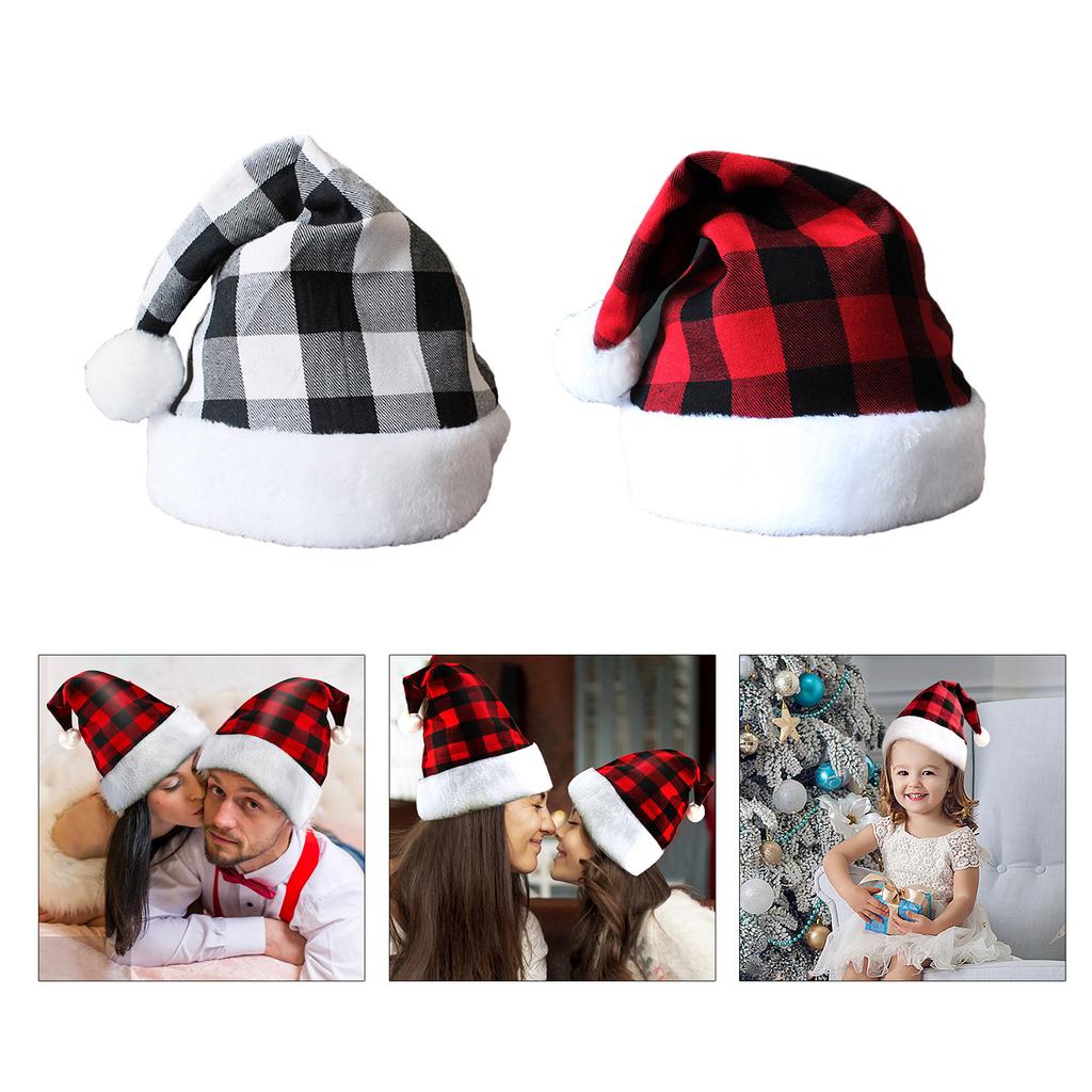 Carnival Cosplay Santa Hat with Lattice Pattern Adult Warm Velvet Christmas Hat for Women Men Teenagers Presents