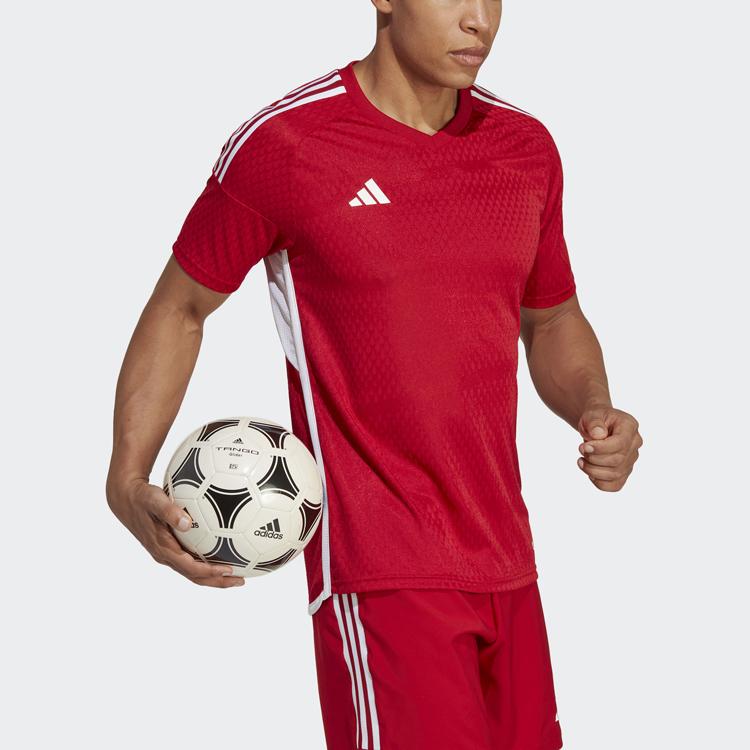 Adidas Tiro 23 Competition Striped Logo Print Crew Neck Short Sleeve Football Shirt Men Tops Red HL4712