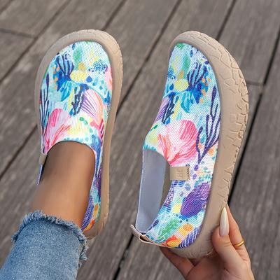Pantofi Femei cu Graffiti Colorat, Pantofi Textili Slip-on Confortabili și Respirabili, Pantofi Femei Ușori și Versatili