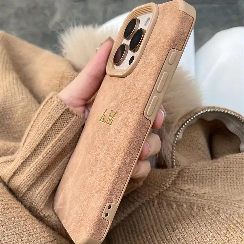 Personalized Customizable Initials Name Case For iPhone 17 16 15 14 13 12 11 Pro Max Plus Matte Suede Soft Leather Cover