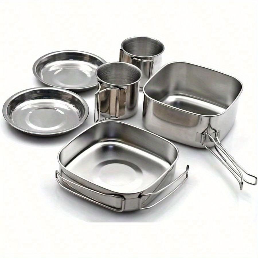 Backpacking Camping Cookware Mini Picnic Camping Cooking Mess Kit, Stainless Steel Pots Pan Plates Set for Hiking, Backpacking, Bushcraft and Picnic,