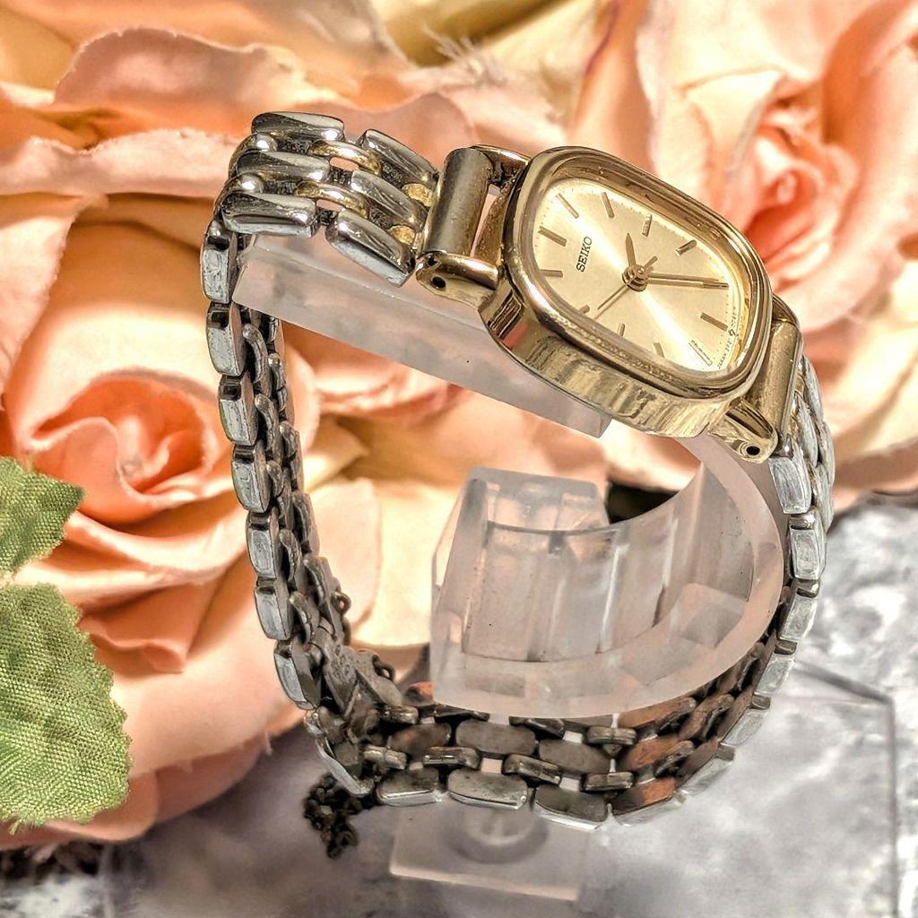 SEIKO Dress Working/New Battery Ladies' Watch, Gold, Square, Two-Tone Color