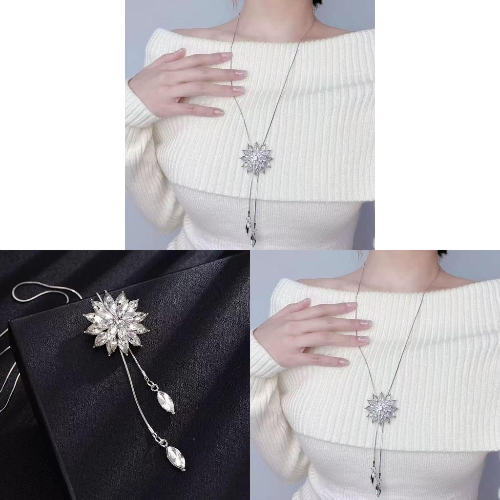 Snowflake Pendant Necklace For Women With Water Diamond Geometric Design Summer