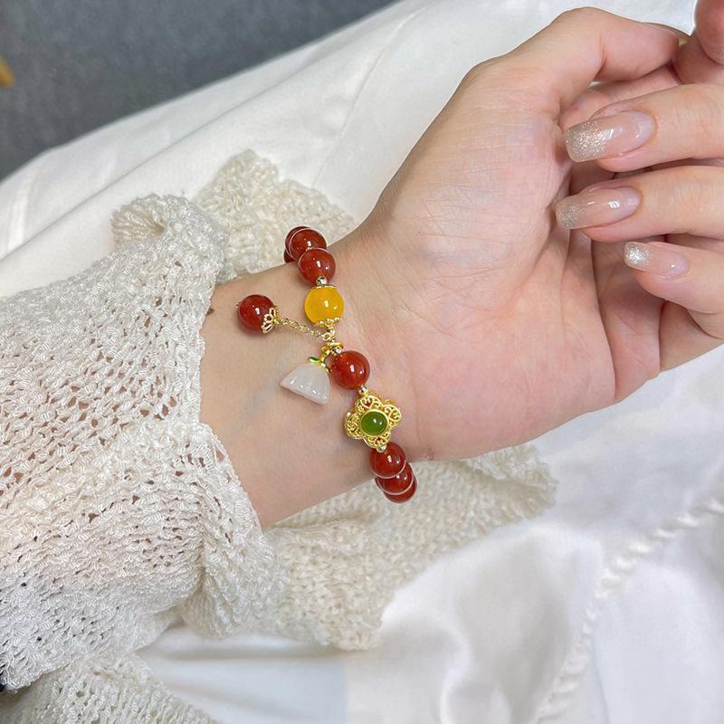 Guofeng Design Natural Agate Bracelet Diy Chalcedony Bracelet Antique Temperament Retro Hanfu Accessories