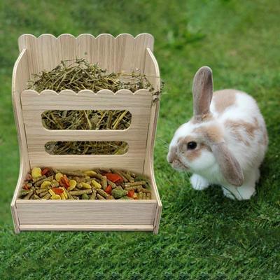 Wood Rabbit Hay Feeder, Small Animals Grass Holder, Pets Feeder Bunny Dispenser for