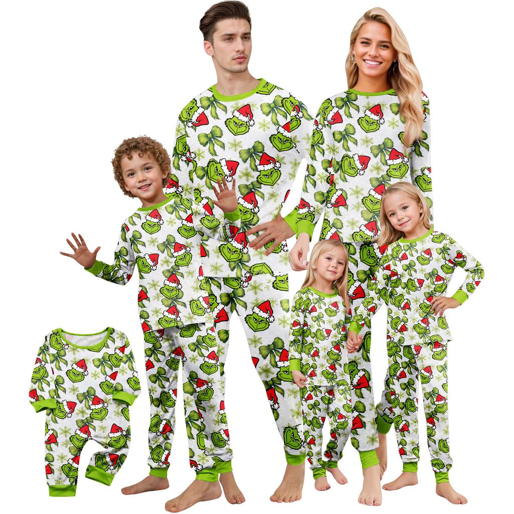 Christmas Print Cute Family Set Pajamas, Home Clothes, Family Set Long Sleeve Top Pants Set
