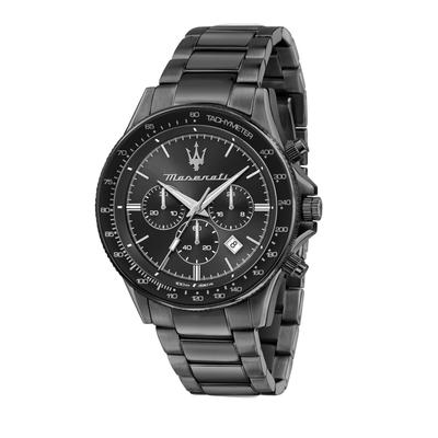 Oficiální pánské hodinky Maserati, Černá ocel, Voděodolnost 10 ATM, Chronograf Quartz hodinky s japonským strojkem, 2letá záruka