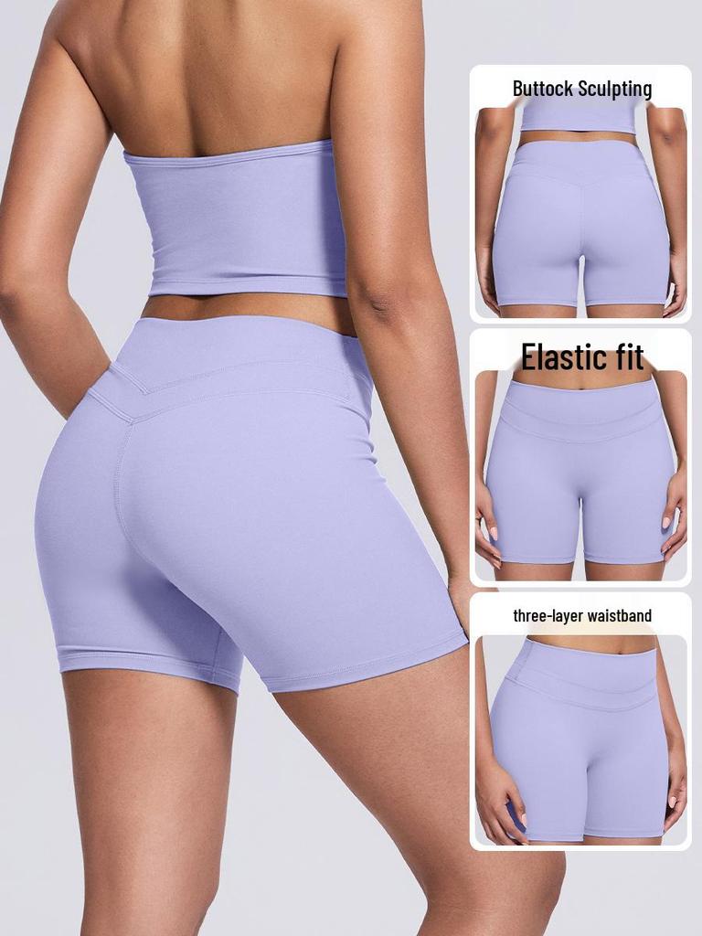 Women's High-Waist Yoga Fitness Shorts - Peach Hip, High-Elastic, Tight Athletic Wear