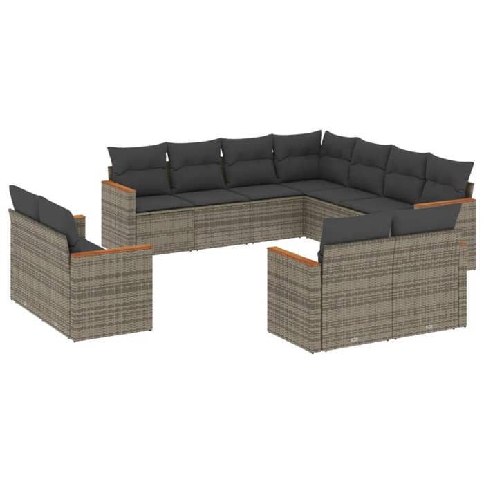 VidaXL Salon de Jardin avec Coussins 11 pcs, Canapés de Terrasse, Ensemble de Meubles de Patio, Mobilier d'Extérieur, Gris 3226501