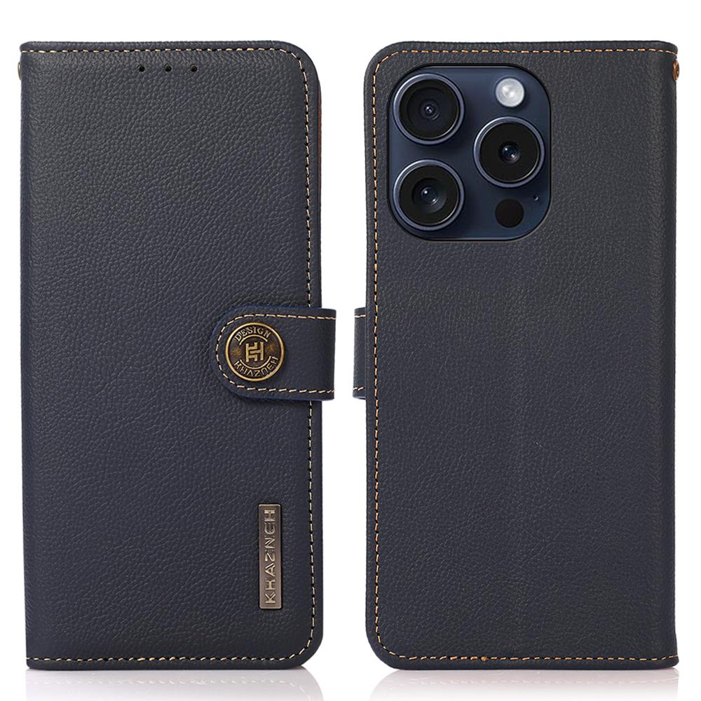 

KHAZNEH Чехол-кошелек для iPhone 16 Pro Max с RFID-блокировкой, из натуральной коровьей кожи, чехол для телефона Blue