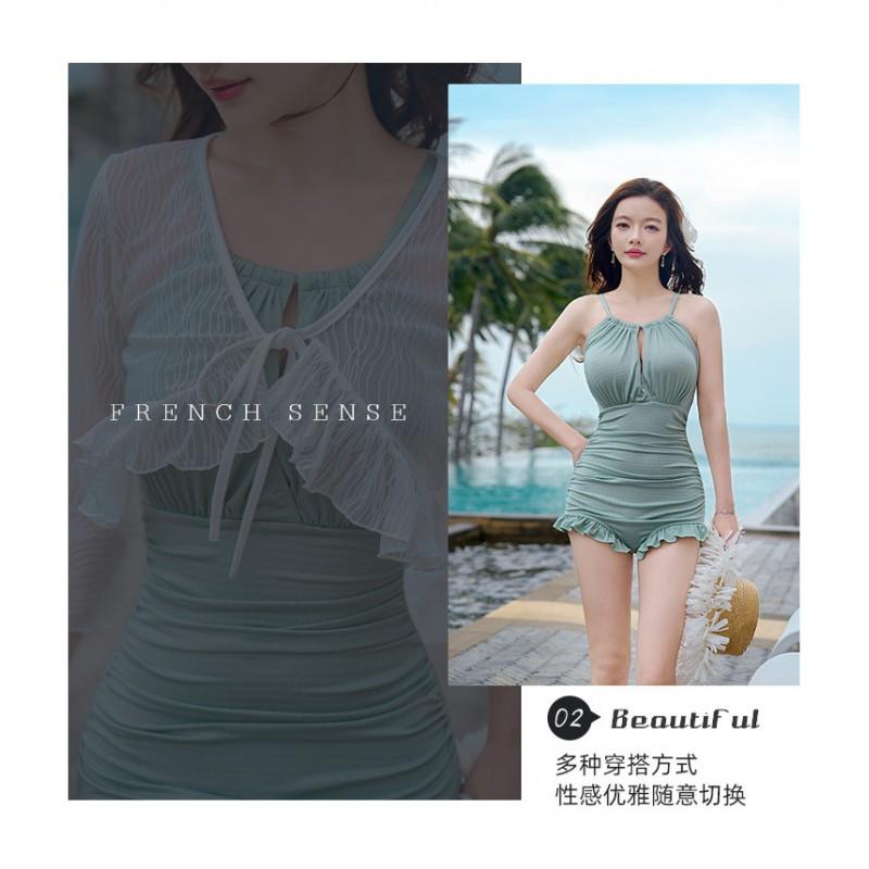 Swimsuit Women's One-piece Two-piece Suit Covers Belly To Show Slimming Sexy Long-sleeved Blouse Hot Conservative Vacation