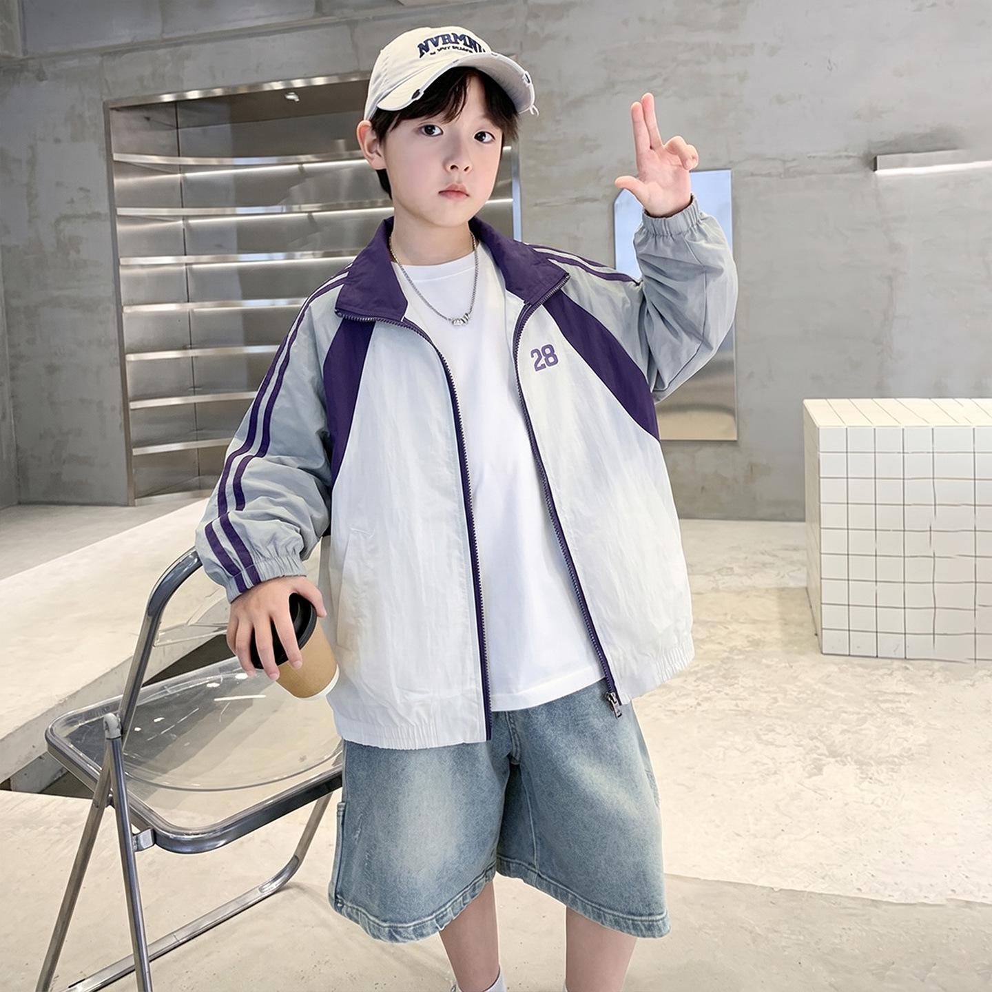 2026 Boys  Summer Lightweight Sun Protection Jacket - Trendy Medium & Large Kids  Clothing 160 фиолетовый
