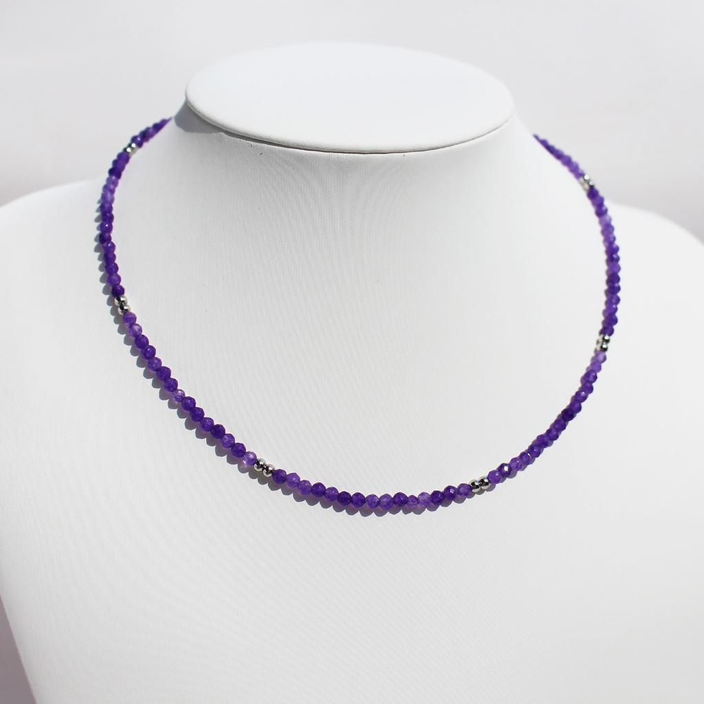 Handmade Original Jewelry Faceted Colored Natural Stone Beaded Necklace Stacked With Very Fine Collarbone Chain 772