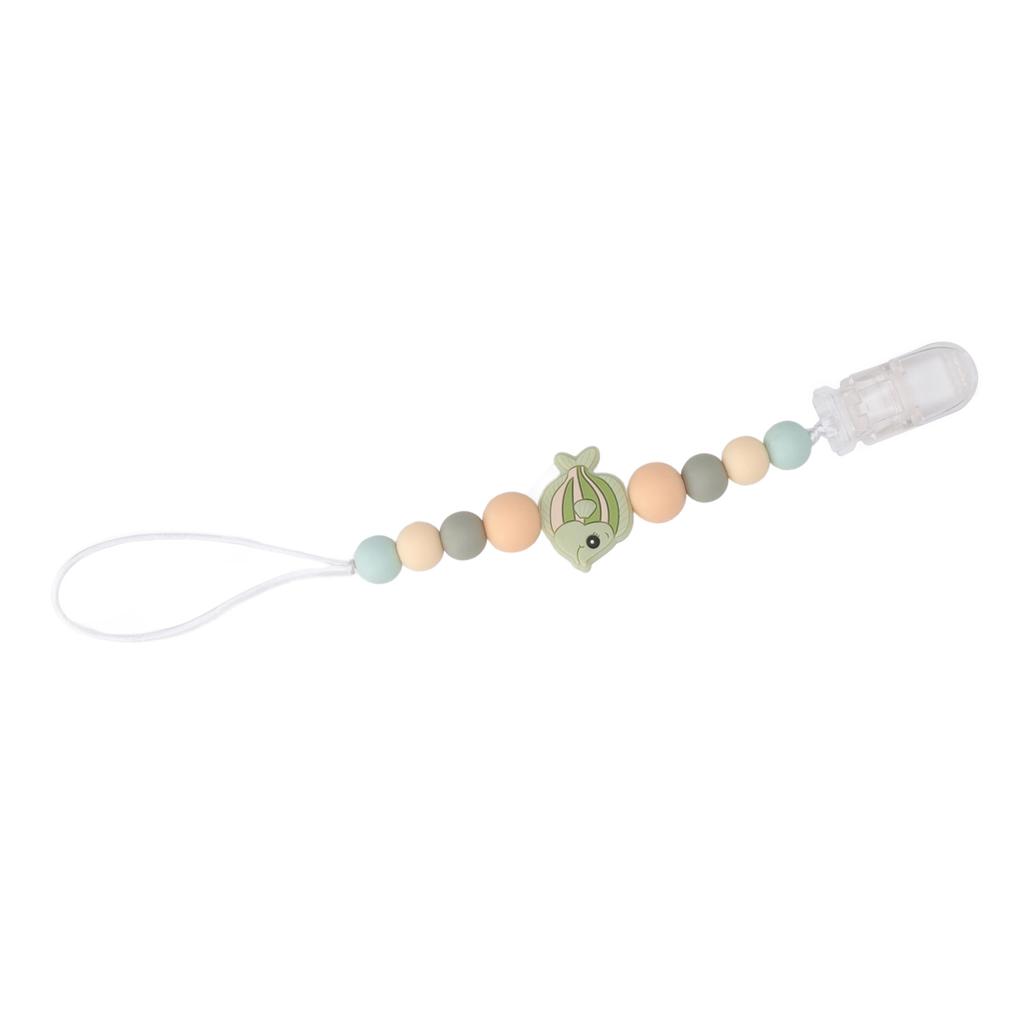 Silicone Pacifier Clip Holder One Piece Design Food Grade Soft Flexible Cartoon Pacifier Chain for Baby Boys Girls Pea Green