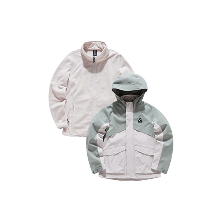 Anta Sports Series Color Block Fleece Lined Hooded Jacket Women Jacket Green Gray 162046602-1