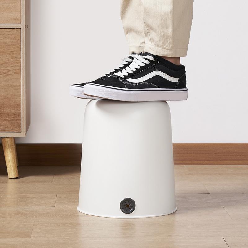 Minimalist White Round Trash Can No Lid With Round Hole For Securing Trash Bag Waste Paper Basket Living Room Household Use