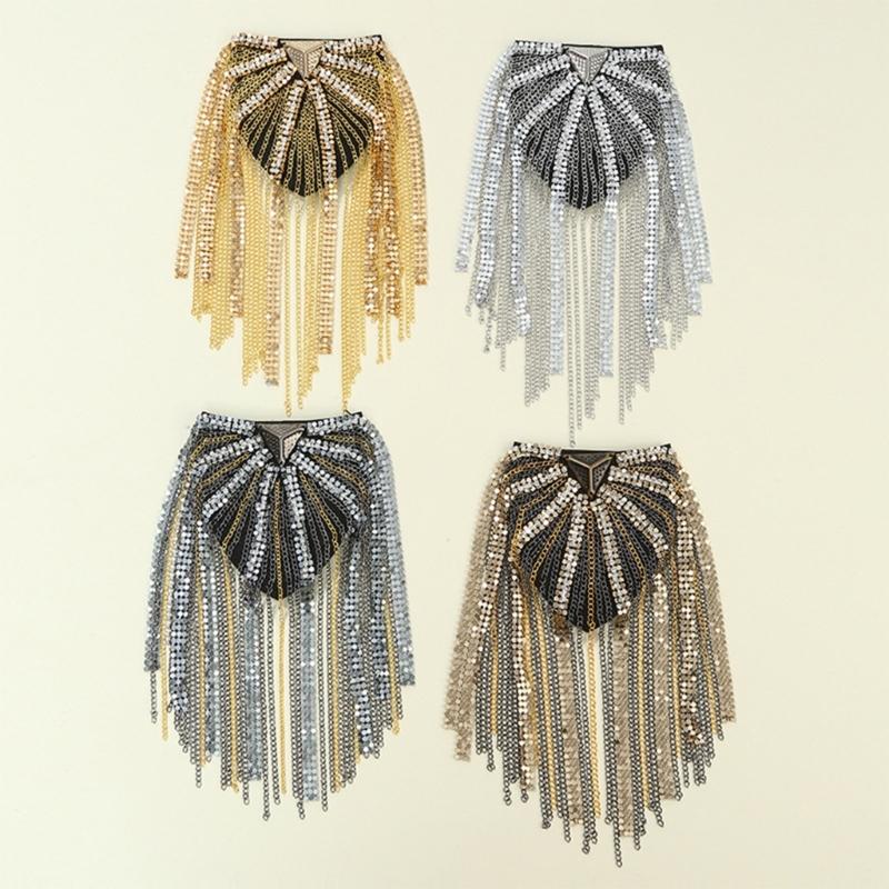 Metal Fringed Epaulettes Cloth Stickers Decoration for Women's Gift Gold /Silver Ultra-flashing Brooch Badge