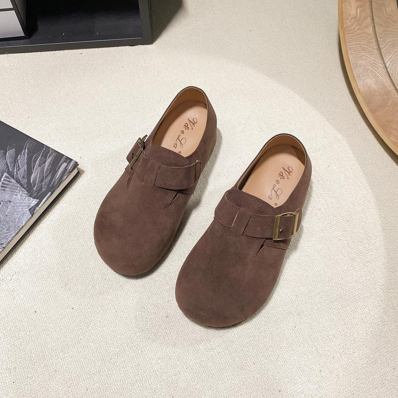 

Туфли с большой головой для ленивых Boken осенние уродливые милые туфли Boken с одной педалью женские 2025 ретро новые внутренние увеличивающие рост туфли Doudou 40 кофейный