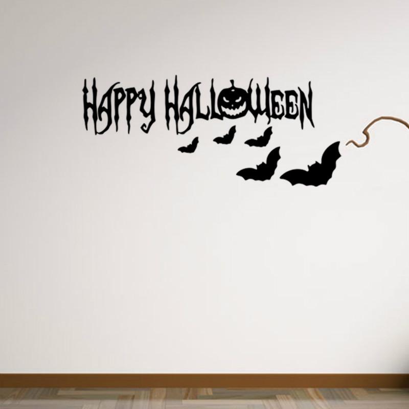 New Happy Halloween Pumpkin Bat Wall Sticker Living Room Bedroom Decorative Wallpaper
