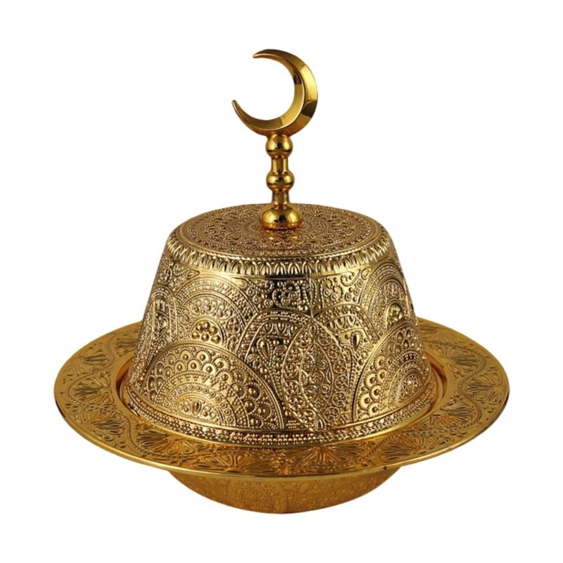 

Delicate Handcrafted Alloy Dessert Dish Feature Traditional Middle Eastern Ornamental Design Treat Container 1