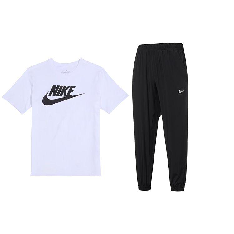 

Nike Logo Print Regular Sleeve Round Neck Short Sleeve Solid Color Loose Fit Elastic Cuff Pants Casual Sports Set Men Sets AR5005-101+FB7498-010 2XL