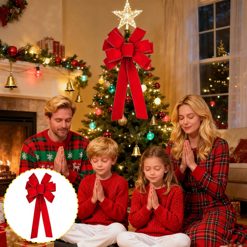 Vánoční dekorace Špičková zlatá sametová mašle Vánoční vločkovaná mašle Velká červená