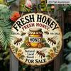 2D Flat Retro Fresh Honey Discount Aluminum Wall Logo-8x8 Inch Country Farmhouse Decoration with Bee and Jar Art, Humorous Kitchen Plaque Suitable