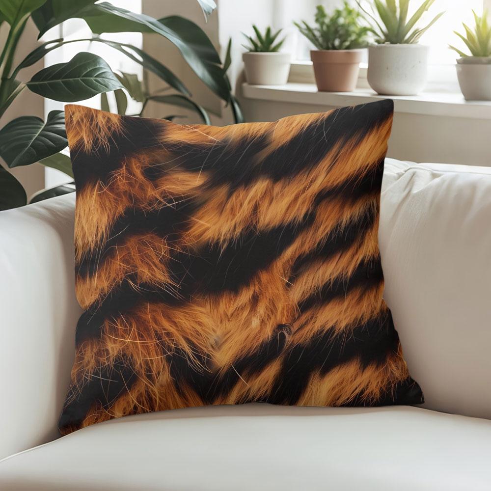 Tiger Fur Square Jacquard Pillow Cover for Sofa Office Waist Cushion Cover Home Decorative Pillowcase