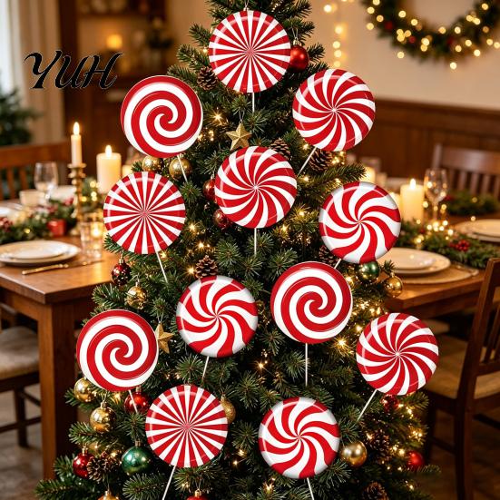 Weather Resistant Christmas Lawn Art 12Pcs Candy Yard Stakes, Hollow Board Garden Decor with Metal Spikes, Easy Install Signs Red White Green Outdoor