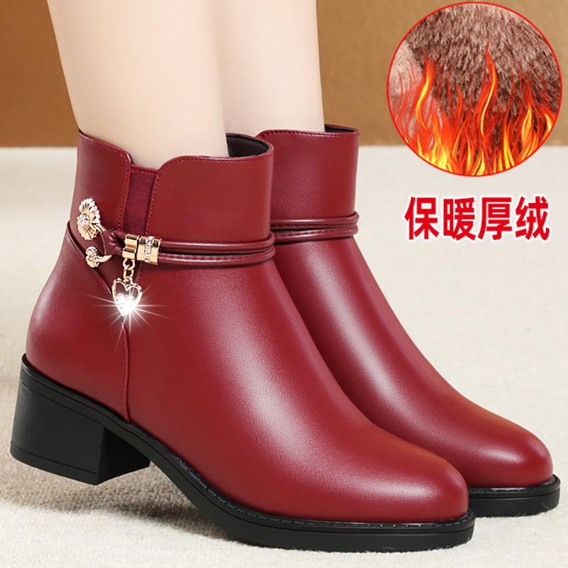 Fashion Women Boots 2024 Autumn/Winter Fashion Cotton Shoes Plus Velvet High Heeled Mom Ankle Boots Casual Comfort Warm Women Snow Boots