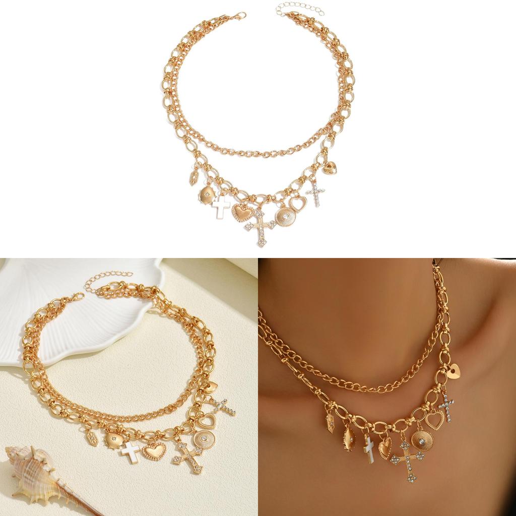 Cross Necklace Pendant For Women With Heart Shape Alloy Choker Jewelry Summer