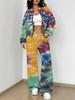 Flame Pattern Splicing Autumn And Winter New European And American Women'S Clothing Retro Pattern Printing Suit Women