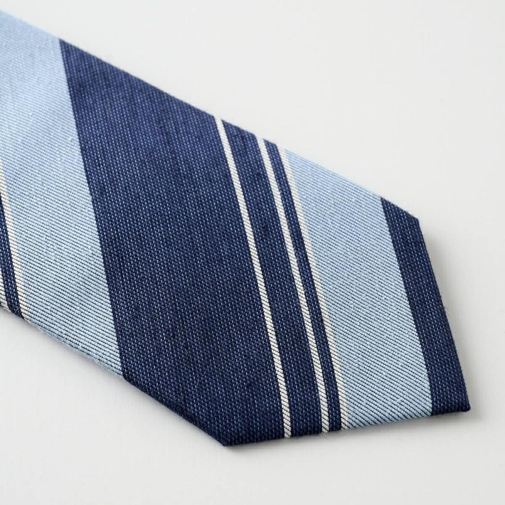 [Ojie] Men's Linen Tie, Silk Blend, Regimental Stripe, Business Tie, Made in Japan, Stylish, SpringSummer
