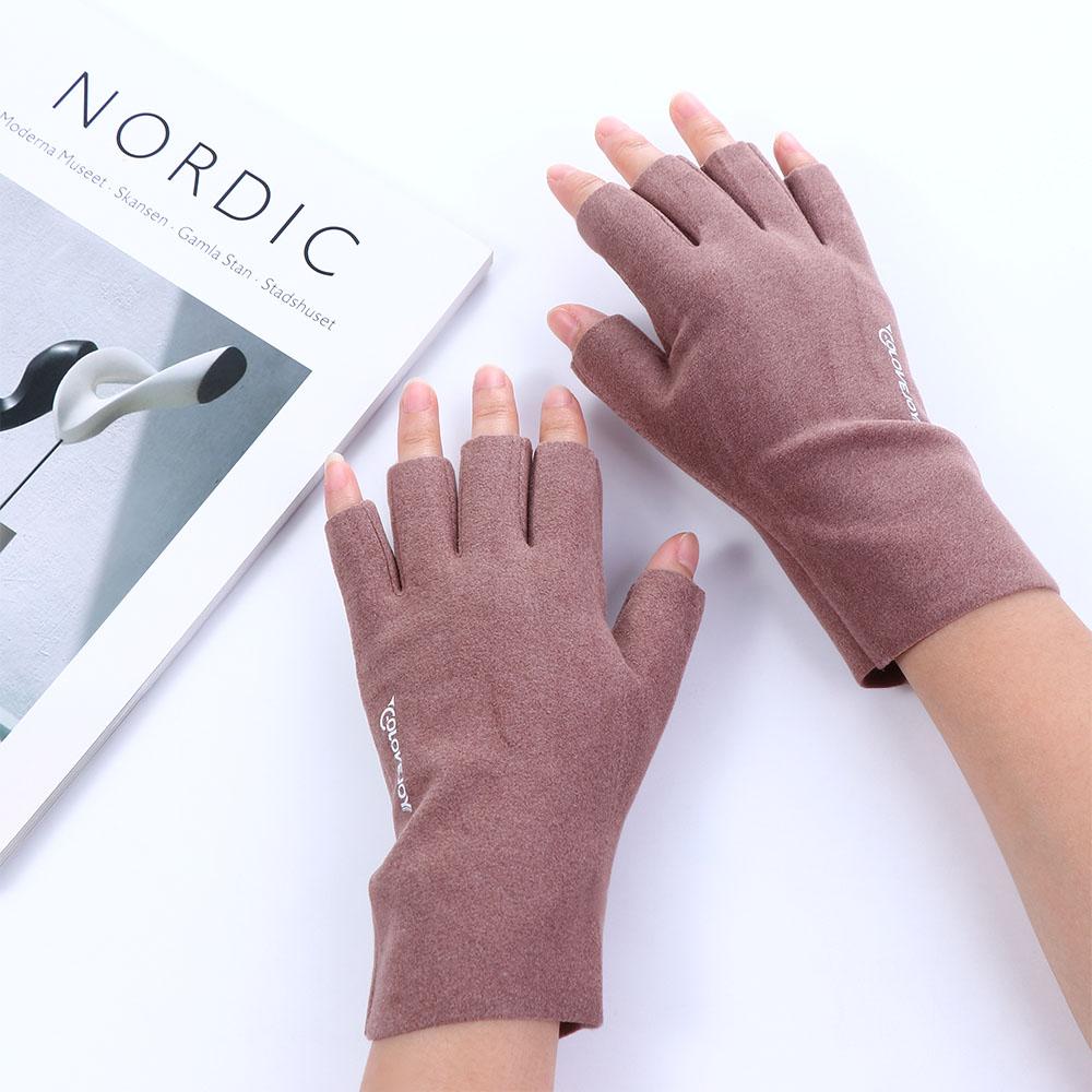 Solid Color Cold Proof Outdoor Winterr Fingerless Gloves Half-finger Warm Gloves Women Mittens